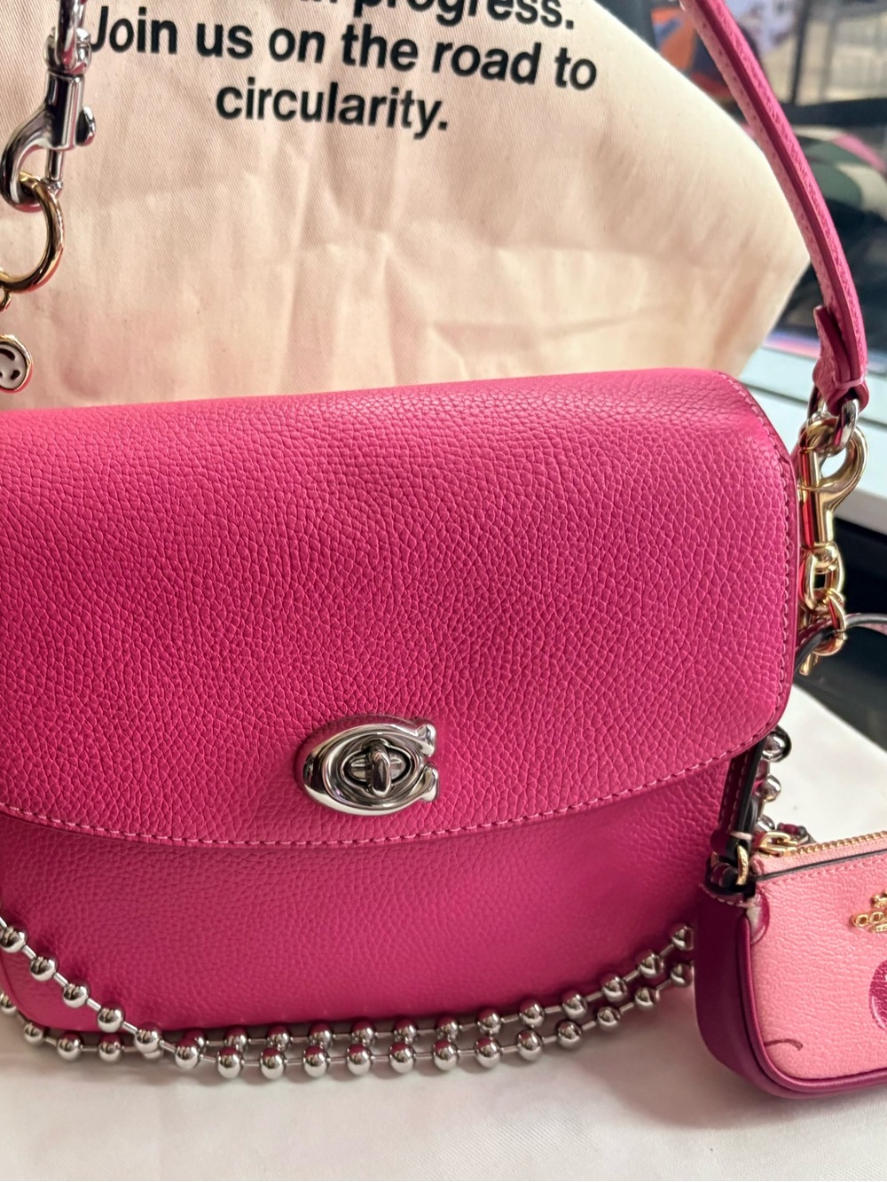 Authentic Coach Cassie 19 Pink Petunia Turnlock with Charms